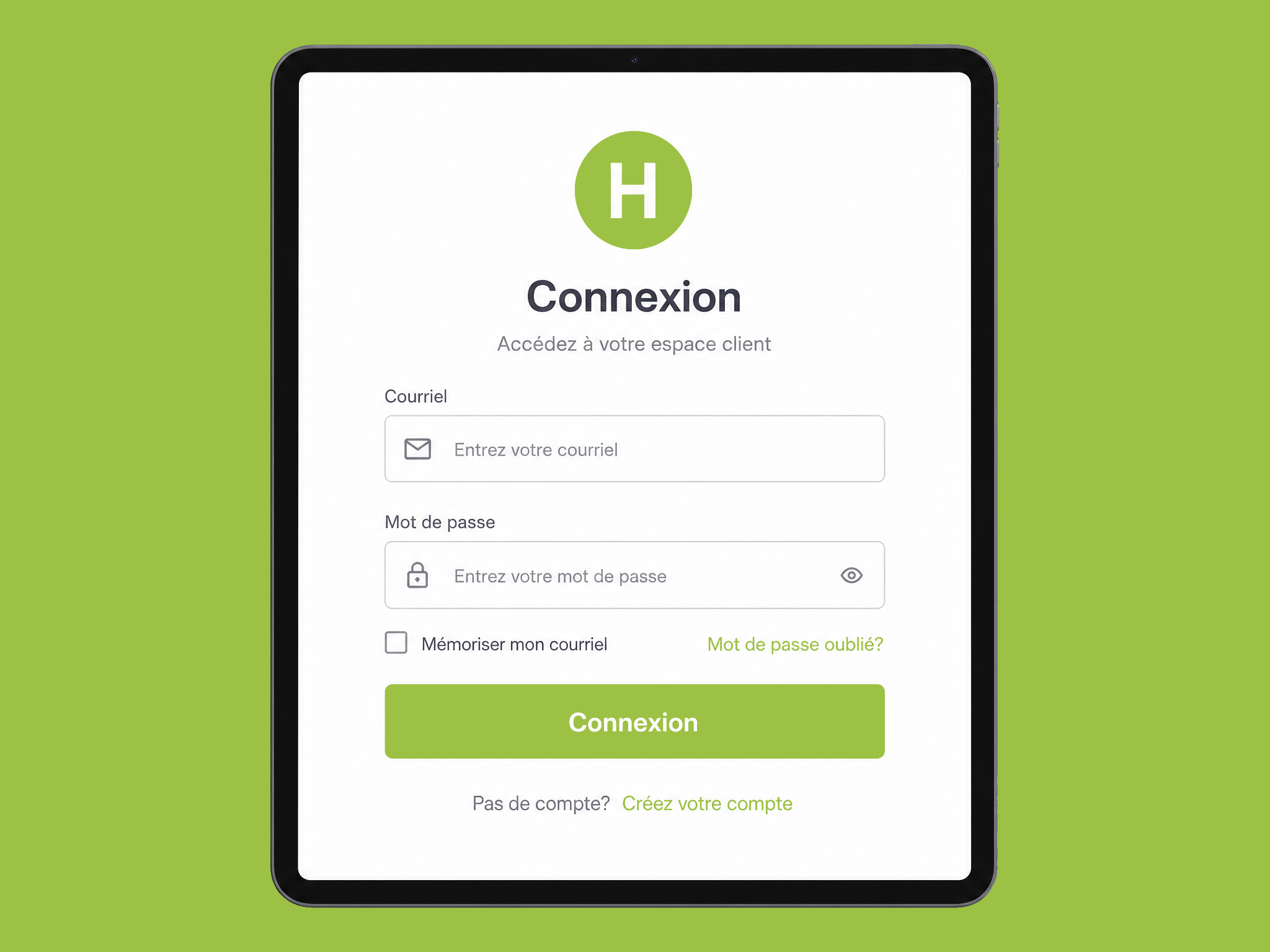 Interface de connexion JJhypothèque sur tablette